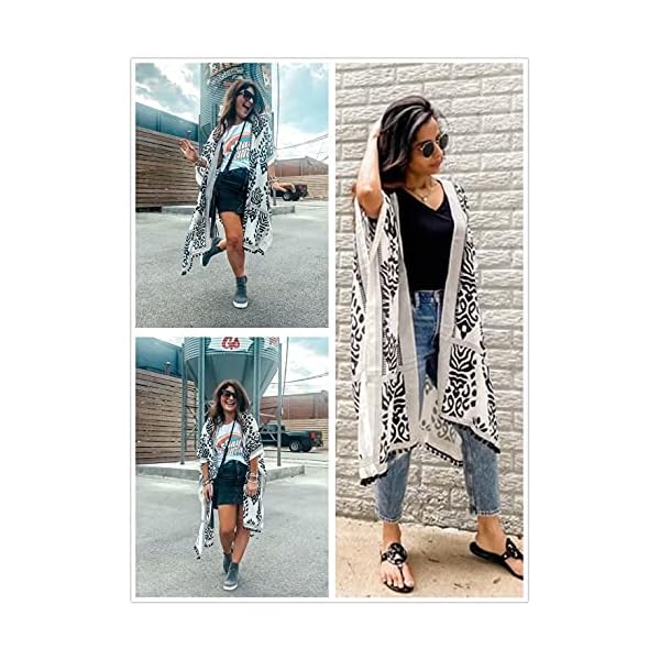 Dokotoo Womens Ladies Summer Fashion Print Short Sleeve Pop Pop Tassel Kimonos Spring Casual Cardigans Bathing Suit Swimwear Swim Bikini Cover up Black