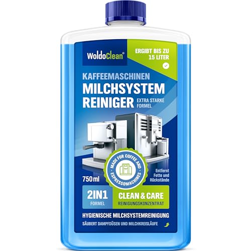 WoldoClean Milchsystemreiniger 750ml Konzentrat - Milchschaumreiniger Kaffeevollautomat & Milchaufschäumer Reiniger kompatibel mit Jura DeLonghi Siemens Melitta Bosch ergibt 30L Reinigungslösung