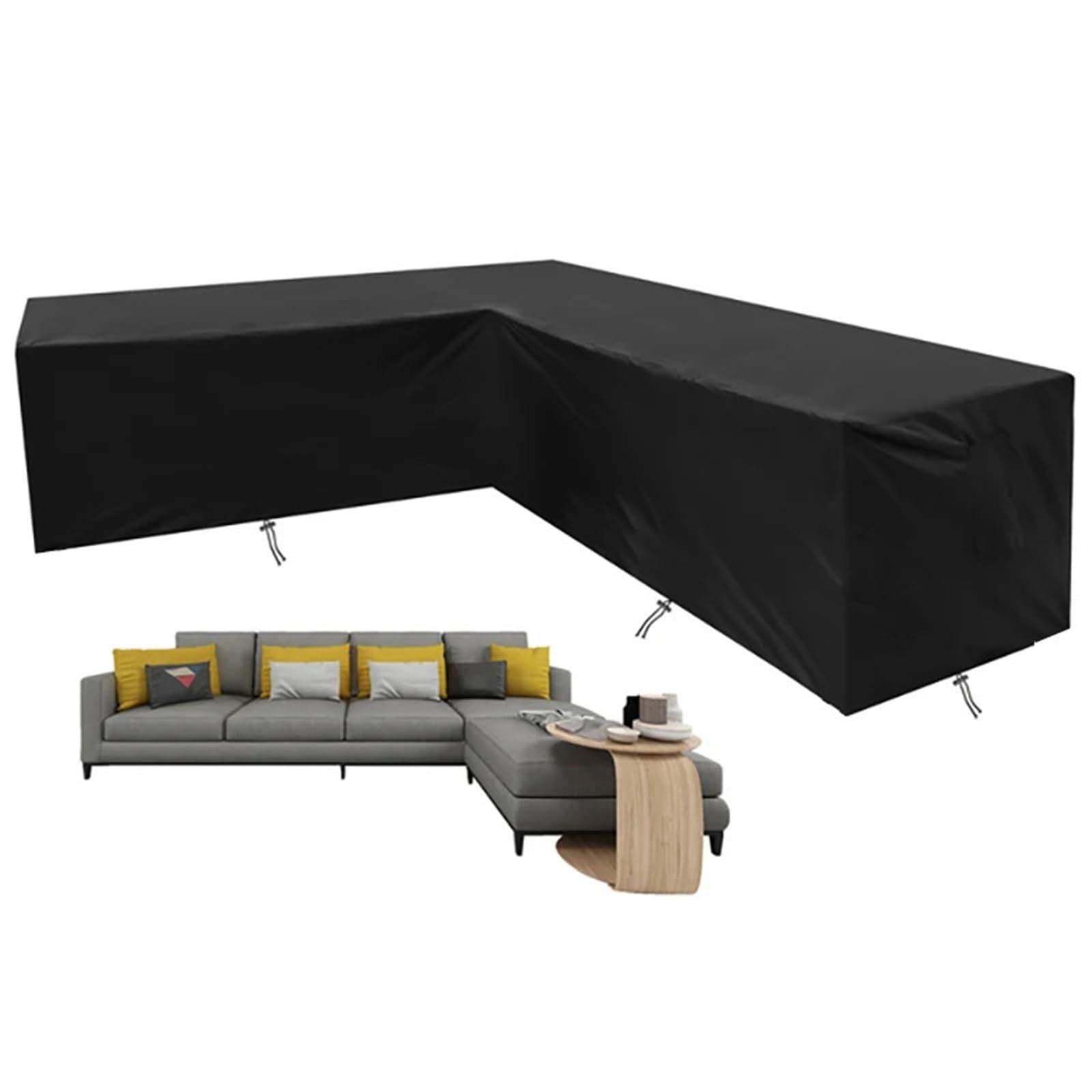 L-Shaped Sofa Waterproof Cover Furniture Cover Outdoor Garden Courtyard Rattan Sofa Dust-Proof V-Shaped Garden Furniture Covers(320X320X80x70cm)