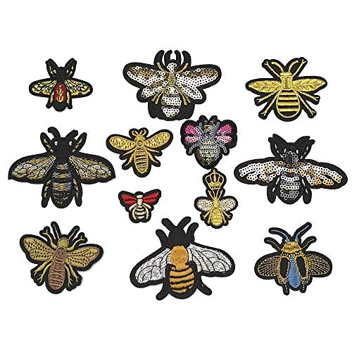 Niangzisewing Assorted 12pcs Bees Iron on Patches sew on Patches Jeans Jackets Hats Bags Backpacks Motif Patch (Bee, from