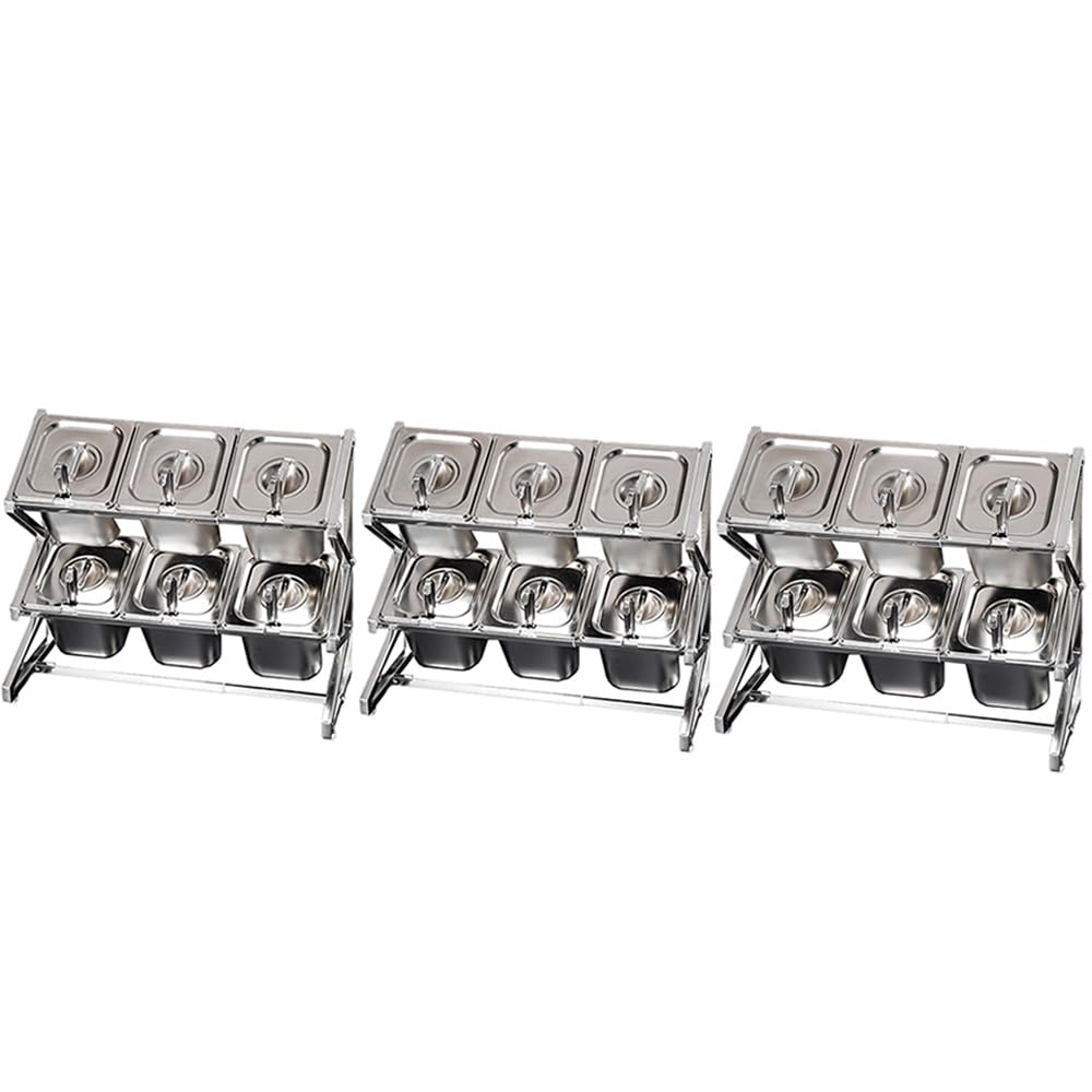 GTHTUHFD Expandable Stainless Steel Spice Rack For 10 Pots & Pans With Spoon Holder Countertop Condiment Organizer,Argento/Aaa-25.4X8.9X17IN-3P
