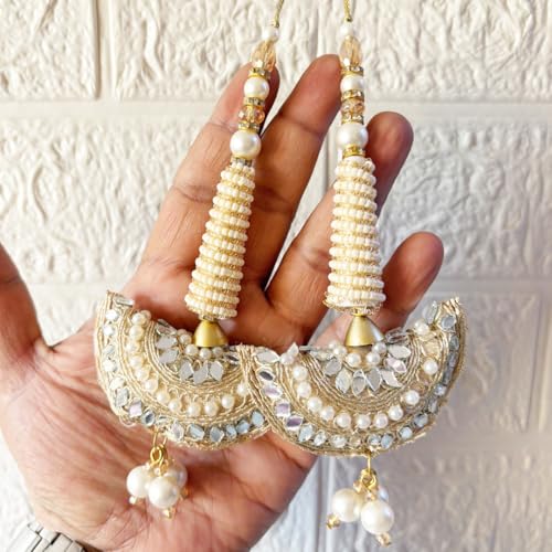 Image of Adikala Craft Store Handmade Ethnic Latkan Tassel Set of 2 for Saree Pallu, Blouse, Suits, Dupatta, Lehenga Decor (French Wire Cushion)