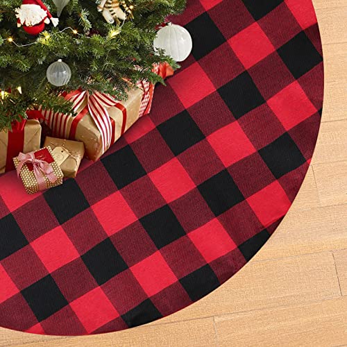 Christmas Tree Skirt 24 inch Mini Black and Red Plaid Tree Skirt Farmhouse Christmas Ornaments New Year Holiday Decorations