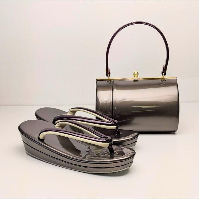 Amazon.co.jp: 和装 草履 バッグ セット エナメル チャコール 濃茶  