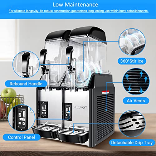 LEEVOT Kommerzielle Slusheis Maschine, 2 x 12 L Slush Eismaschine 890 W 220 V Slusheis Eismaschine, Slushie Maschine mit Abnehmbarem Tablett und digitalem Smart-Panel, Slushmaschine Slushgerät – Bild 6
