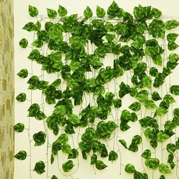 Akaar Polyester Artificial Plants Leaves Money Plant Greenery Hanging Vine Creeper Home Decor Door Wall Balcony Decoration Party Festival…