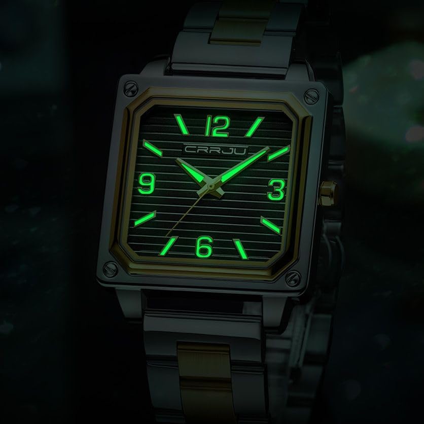 Mens Steel Watches Square Dial Luminous Quartz Movement Analog Quartz Wristwatch Waterproof4