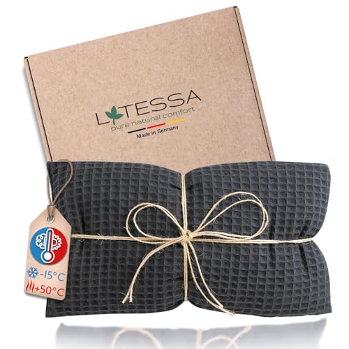 LATESSA® Cojín de huesos de cereza, 100% algodón, moderno y sostenible, extra alta calidad, para microondas, cuello, hombros, vientre y espalda, cojín térmico para bebés, niños y adultos