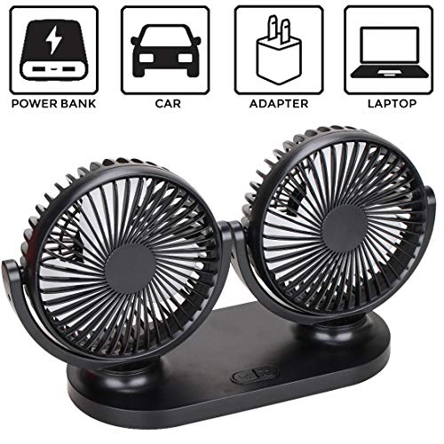 Car Fans,USB Electric Cooling Fan,360 Degree Rotatable Dual Head 3 Speed Air Fan