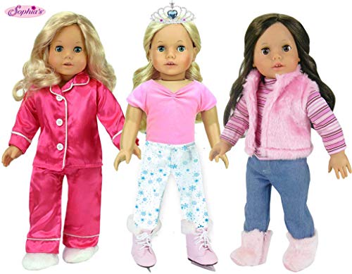 3 Complete 18 Inch Doll Outfits for Winter | 11 Piece Set Includes