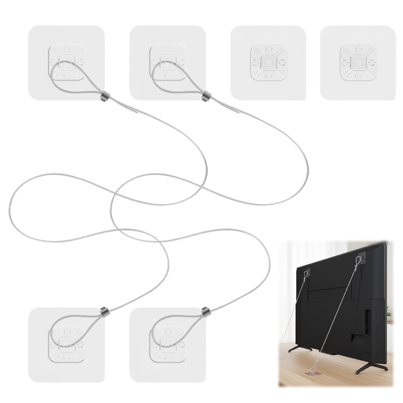TV Kippsicherung, Kippsicherung Möbel, Sicherheitsvorrichtung für Familien mit Kindern und Haustieren, Verhindert Unfälle durch umkippende Fernseher, 2 Stück Set mit 8 Klebepads