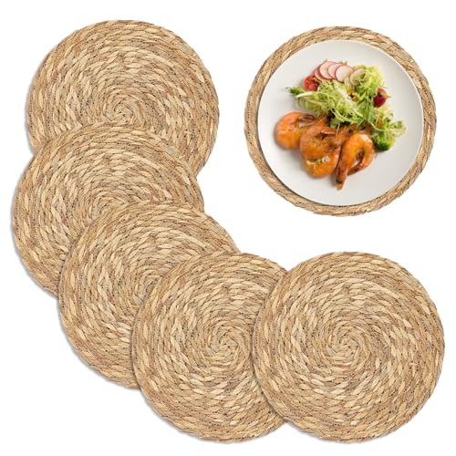 6 Stück 30cm Tischset Rund Natürliche Platzset Rund aus Schilf Boho-Tischsets Hitzebeständig und rutschfest für Restaurant Hotel Party Hochzeit