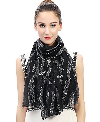 Lina & Lily Bufanda Mujer con Estampado de Notas Musicales (Negro) | Ya disponible en tu tienda friki favorita! En mundofriki.es!