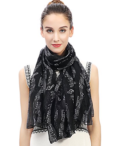 Lina & Lily Bufanda Mujer con Estampado de Notas Musicales
