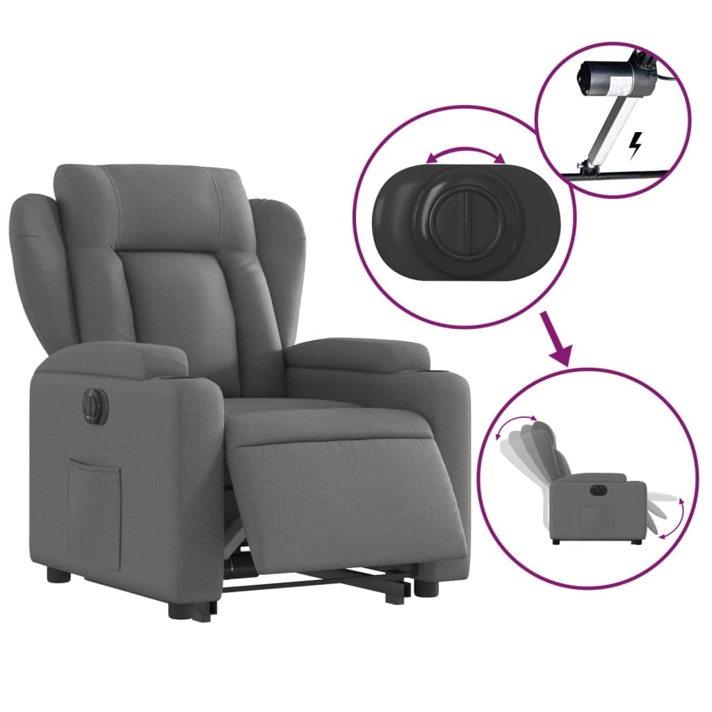 Elektrischer Relaxsessel Dunkelgrau Stoff mit Aufstehhilfe 135° Liegefunktion 77x94,5x100 cm Bequemer TV Lesesessel für Wohnzimmer Schlafzimmer Seniorengerecht