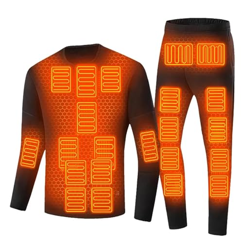 22 Areas Heating Underwears Set,USB Electric Heated Ski Heating Body Suit 3 Gear Temperature Smart Control for Unisex