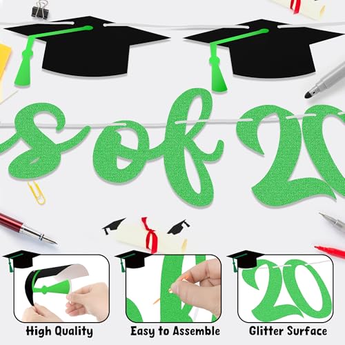 Image of 15PCS Green Class of 2025 Banner, 2025 Graduation Decorations, Gold Glitter Graduation Banner, Congrats Grad Banner Garland for High School College Grad Party Supplies Decor