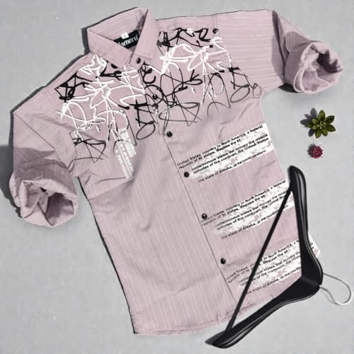 Image of Zilcon Boys Half & Half Long Sleeve Shirts Classic Collared Button-Down Tshirt Solid Cotton Letter Printed Kids & Junior Boys Shirt