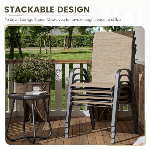 Image of UDPATIO Patio Chairs Set of 8, Stackable Outdoor Dining Chairs with High Back, Breathable Textilene Fabric Outdoor Chair All Weather, 350LBS Capacity for Garden, Backyard (Brown)