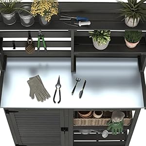 Gdlfpottingbenchtablelargegardenoutdoorworkbenchmetaltabletopworkstationwithstoragecabinetshelfdarkgrey Urban Country Home Decor Gdlf potting bench table large garden outdoor work bench metal tabletop workstation with storage cabinet shelf dark grey urban country home decor