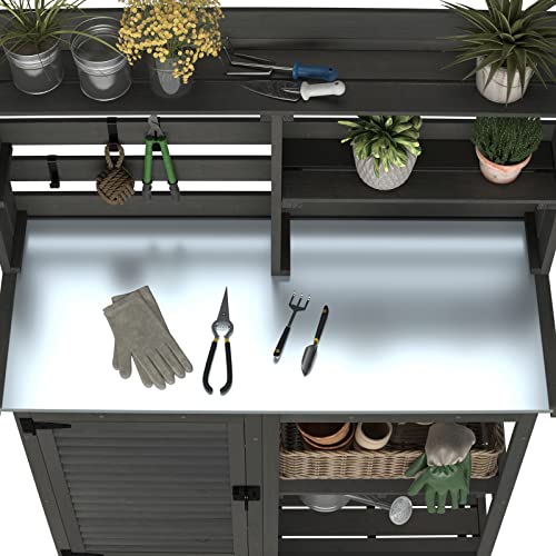 Gdlfpottingbenchtablelargegardenoutdoorworkbenchmetaltabletopworkstationwithstoragecabinetshelfdarkgrey Urban Country Home Decor Gdlf potting bench table large garden outdoor work bench metal tabletop workstation with storage cabinet shelf dark grey urban country home decor