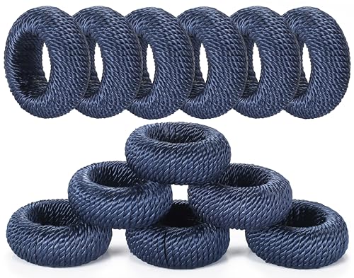 ALPHA Living HOME Elegant Navy Woven Napkin Rings – Set of 12 Decorative Serviette Rings, Premium Napkin Holders for Chic Tabletop & Dining, French Style, Durable & Easy-to-Clean