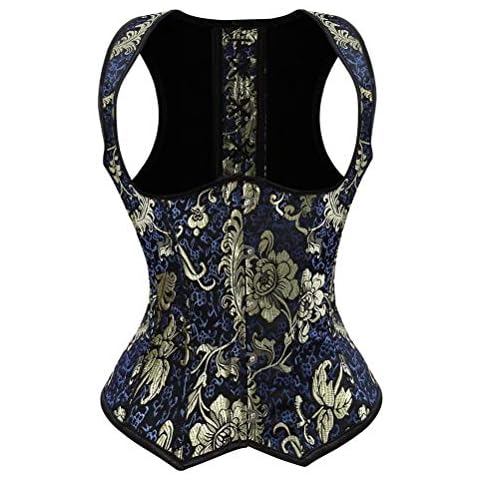 Underbust Corset with Straps Top Women's Basques and Corsets Jacquard Floral Vest Plus Size Steampunk Gold 2XL Cover