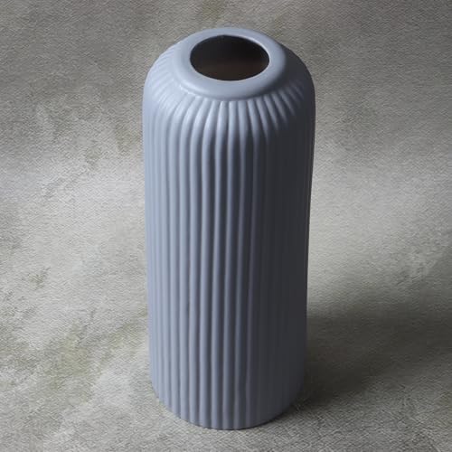 Image of KREATIVE ART'S Modern Ribbed Design Ceramic Flower Vase for Living Room, Flower Pots for Artificial Flower, Home Decoration Item, Home Decor, Vases for Living Room (Grey, Large)