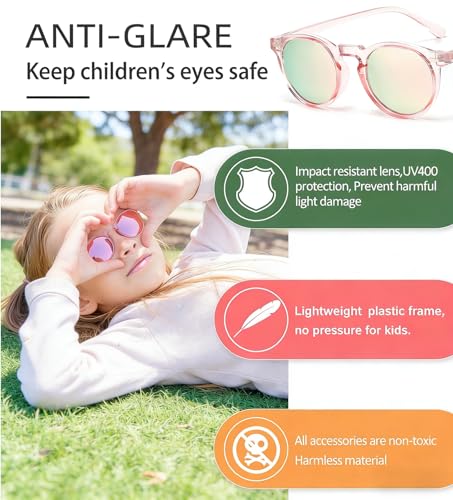 Image of Gleyemor Kids Polarized Cute Round Sunglasses for Kids Girls Boys Age 3-8