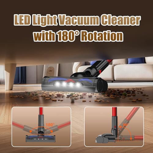 Image of Cordless Vacuum Cleaner Upgraded 200W 45Mins Rechargeable with 3 Suction Modes Anti-Tangle Wireless Vacumm with Touch Screen LED Light Lightweight Wireless Vacuum for Home Pet Hair Floors Car
