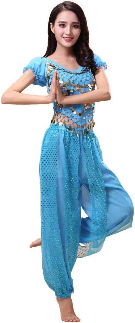 Bollywood indian bharatanatyam belly dance 2-piece fancy dress red/blue/yellow costume outfit for womens girls adult dancer (150-169cm, 30-60kg)