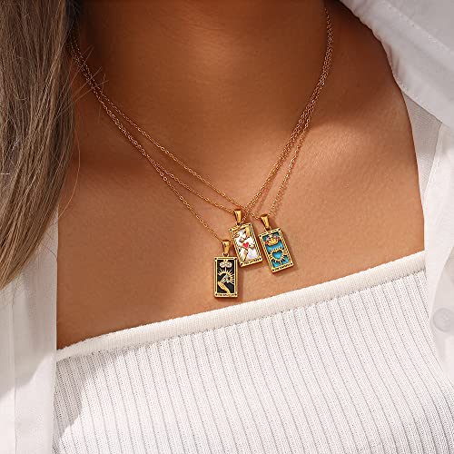 Gold Tarot Card Necklace for Women Men Non Tarnish 18K Gold Plated Vintage Lucky Charm Square Pendant Talisman Amulet Necklaces Unisex Jewelry2