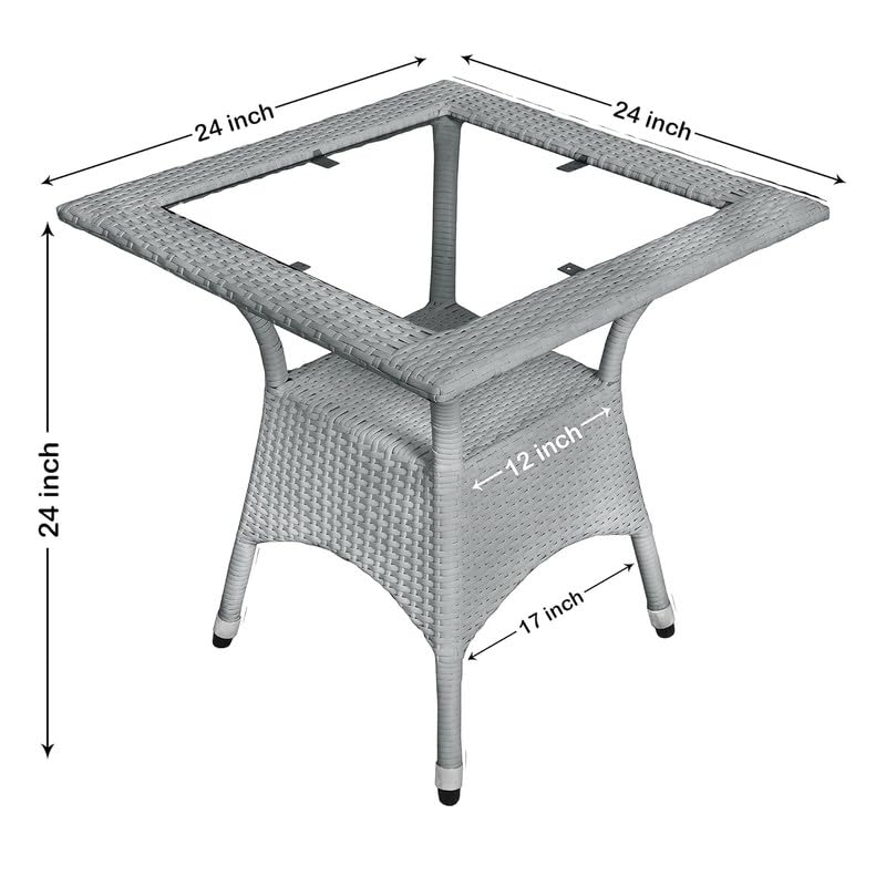Image of Amazon Brand - Solimo Rattan Wicker 4 Seater Patio Seating Set | 4 Chair and 1 Square Glass Topped Table Set | Coffee Table Furniture for Balcony, Garden, Terrace, Indoor, Outdoor Use (Grey)