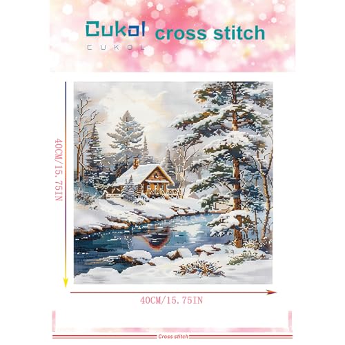 Image of 51buyoutgo Stamped Cross Stitch Kits for Adults - 11CT Beginner Embroidery Kit with Easy Funny Washable Snow Landscape Pattern, 16x16 IN Pre Printed Fabric, Fit for DIY Home Decor, Gift, Stress Relief