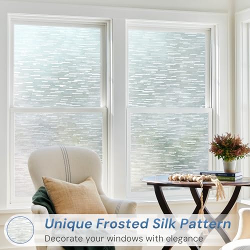 Image of LUTE Window Privacy Film, Frosted Glass Window Film, Linear Frosted | Non-Adhesive Frost Vinyl Glass Door Covering, Static Cling UV Blocking, for Home Office, 17.5 inch x 118.1 inch