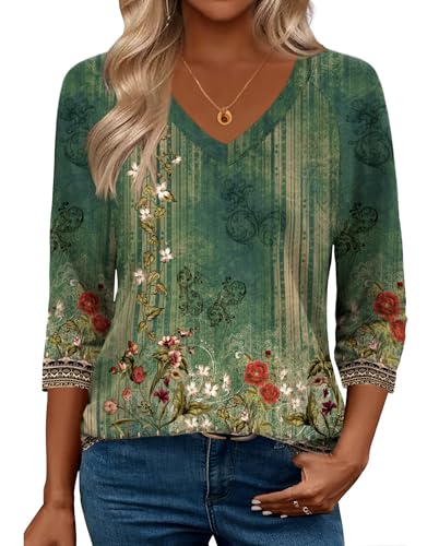 Image of Zeagoo 3 /4 Length Sleeve Womens Tops Casual V Neck Shirts Soft Basic Tees Business Work Blouses