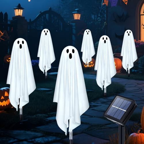 Ninonly Luces Solares Halloween Decoraciones, 6 Piezas Fantasma Décoration Luces, 8 Modes Luz Solar...