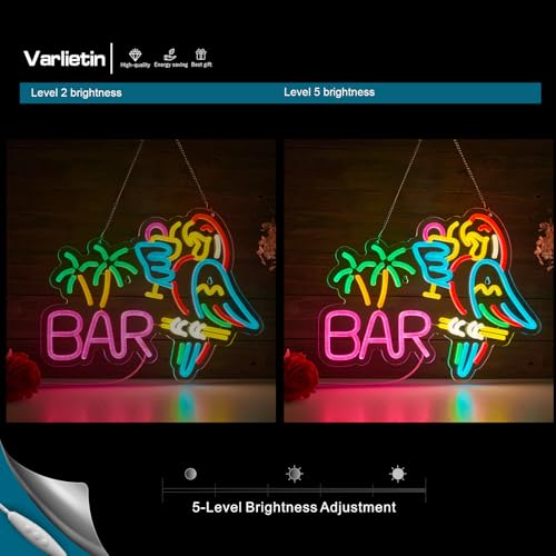 Image of Bar Neon Sign for Wall Decor, Parrot Dimmable Switch LED Signs Bar Decor for Home Man Cave Pub Party Pub Decoration Gift, USB Powerd