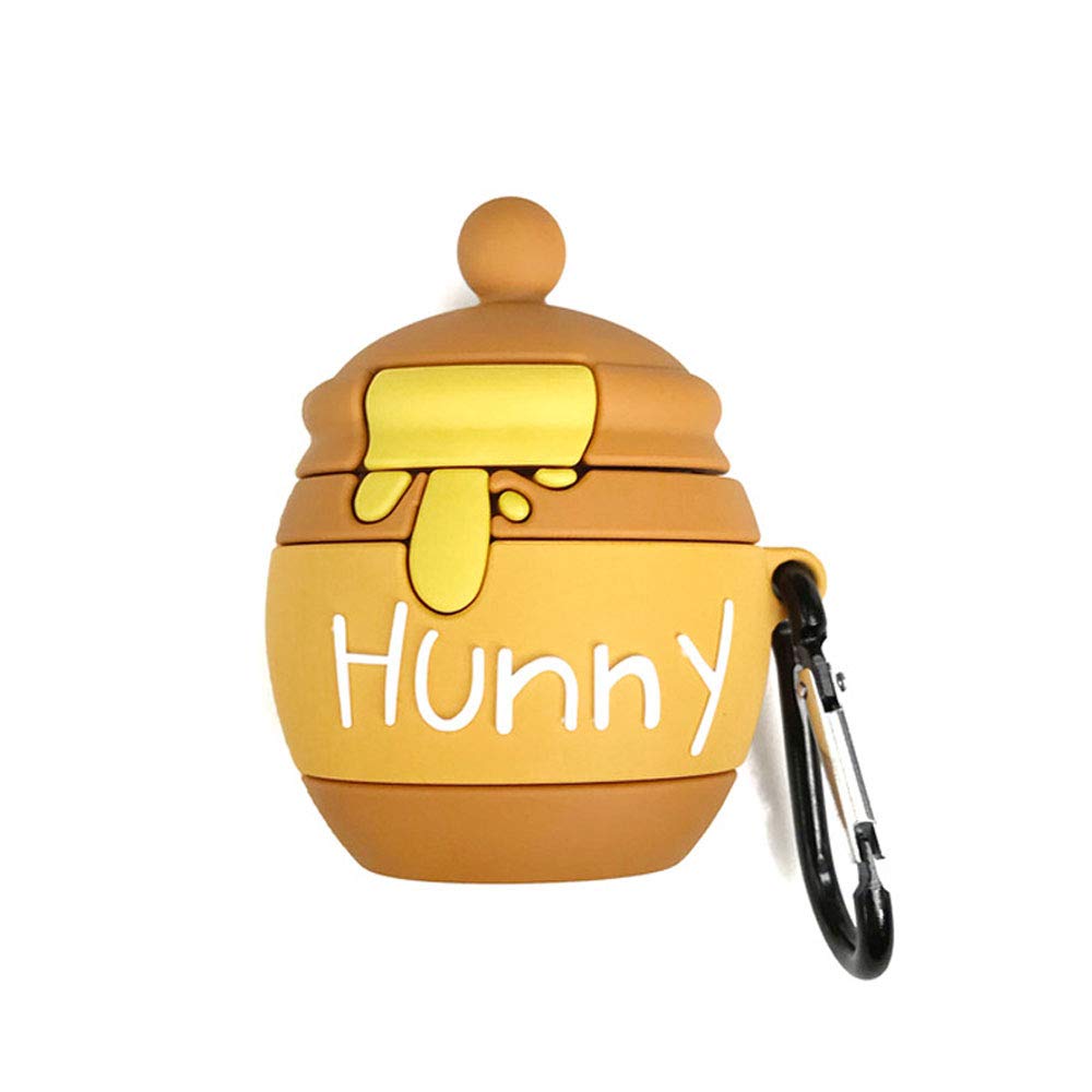BONTOUJOUR AirPods Case, Super Cute Creative Funny Bear Favorite Honey Jar Honey Pot Honey Bottle Design AirPods Case, Stylish Soft Silicone Earphone Protection Skin for AirPods1&2+Hook