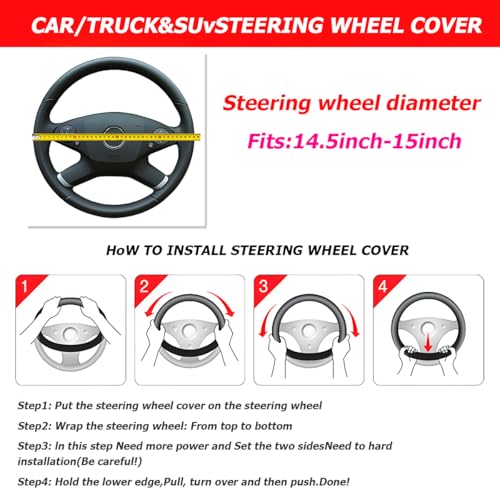 Image of Osilly 15 Inch Car Leather Steering Wheel Cover, Automotive Accessories Elastic Breathable Anti-Slip Soft Wheel Protector Fits Men and Women, Suitable for SUVs, Trucks, Vehicles and RVs (Black /Blue)