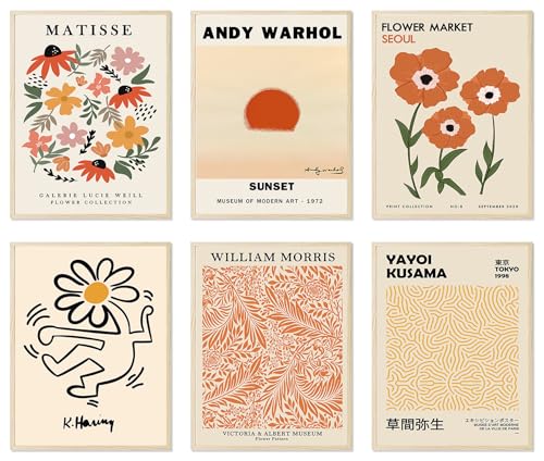 Matisse Wall Art Prints, Minimalist Flower Market Posters, Vintage Gallery Mix Exhibition Set of Matisse Prints & William Morris Kusama Flower Pictures Wall Decor, Matisse Posters for Room Aesthetic,