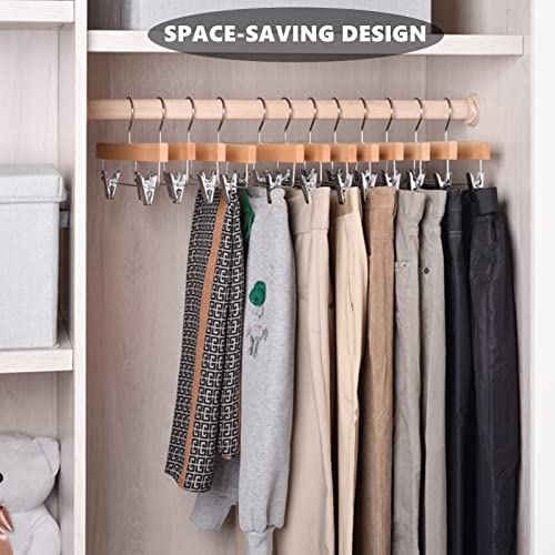 Amber Home Natural Wooden Pants Hangers 24 Pack, Solid Wood Skirt Hanger Bottom Hanger Clips Hangers For Slacks, Jeans, Shorts With 2-Adjustable Clips (Natural, 24 Pack) #TOP6