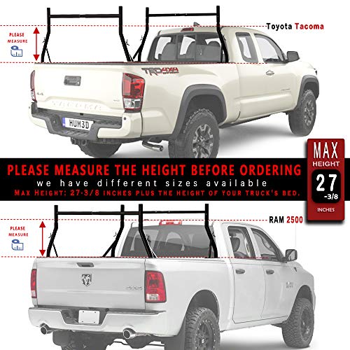 Truck Ladder Rack 800lbs Capacity with 8 Non-Drilling C-Clamps Heavy Duty Extendable Universal Pickup Ladder Rack Two-bar Set Matte Black One Pair