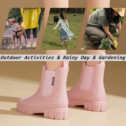 Image of WOWSTICK Women's Ankle Rain Boots Waterproof Lightweight Slip Resistant Fashion Garden Booties
