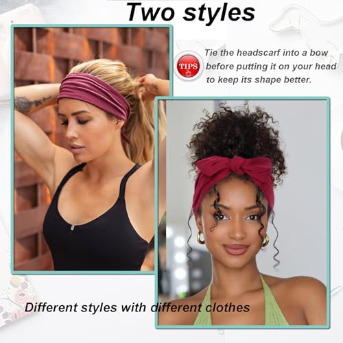 Image of 6 Pieces Adjustable Stretchy Headbands for Women African Turbans Absorbed Sport Headband Soft Twist Knotted Headbands Non Slip Daily Life Yoga Workout