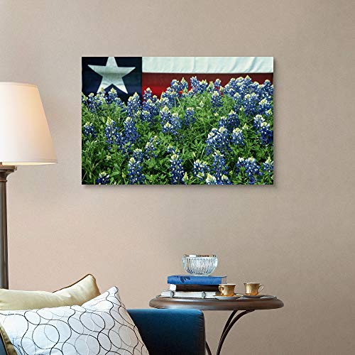 Bluebonnets, Texas State Flag In Canvas Wall Art Print, Artwork #TOP3