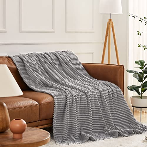 Image of KMUSET Fluffy Blanket Throw - Single-Layer Lightweight & Warm, All-Season Home Decor,Home Decor,Cozy Blankets and Throws,Light Grey, 60 inchx80 inch
