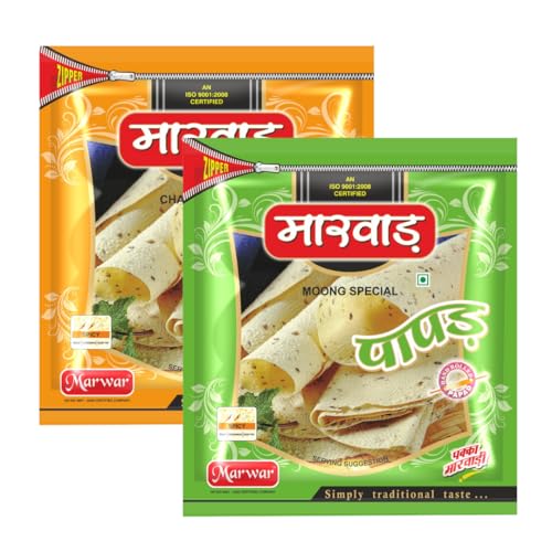 Marwar Papad Combo - Moong Dal & Chana Masala (Rajasthani Flavor, Medium Spicy, Handmade), 800G Zipper Pack (400G Each), Size: 7 Inches, Contains 56-6