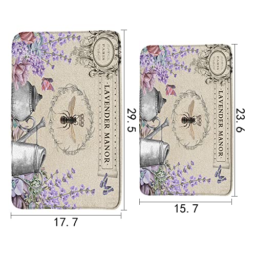 Fsfusvk Vintage Bee Garden Bath Mat Lavender Manor Modern French Country Watercolor Flower Butterfly Retro Queen Floral Watering Can Bath Floor Rugs For Kitchen Bathtub Laundry 29.5 X 17.7 Inch #TOP2