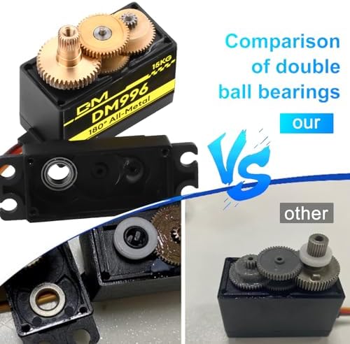 diymore 2PCS MG996R Servo Motor(Upgraded version),15KG Metal Gear High Speed Torque Servo Motor Digital Servo,Copper Gear,Ball Dual Bearing for RC Helicopter Airplane Car Boat Robot Controls